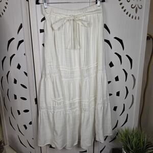 Alice Blue Skirt Cottage Core Boho White Tiered Waist Tie Floral Lace Size L
